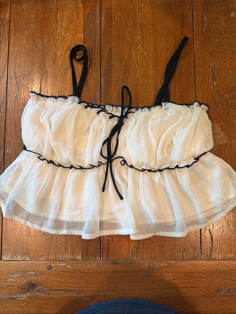 White Ruffle Crop Top with Black Trim